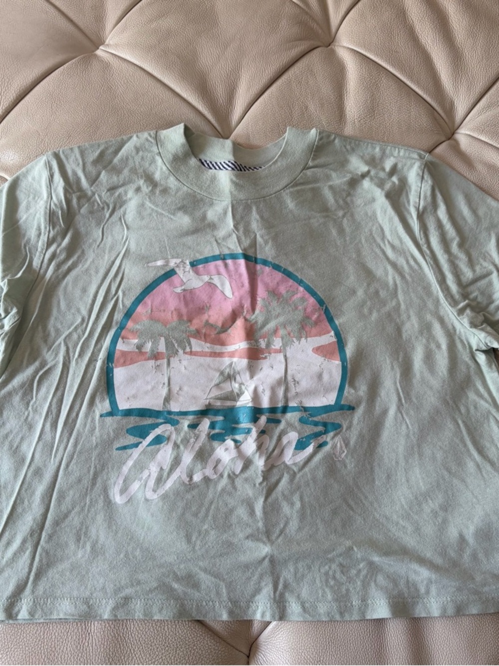 Volcom Mint Green Short Sleeve Tee with Sunset Graphic